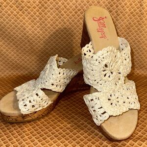 Jellypop Lainey White Crochet Wedge Memory Foam Comfortable Sandals
